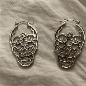 torrid Silver Day of the Dead Skull Hoop Earrings